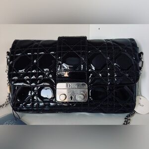 Dior Black Patent Quilted Chain Crossbody with Silver Lock